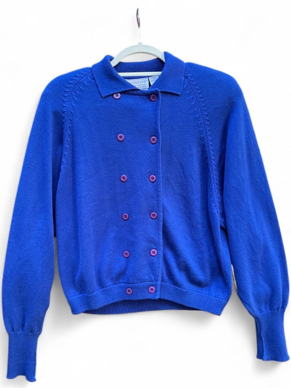Vintage 80’s Autograph Royal Blue Double-Breasted Collared Cardigan
